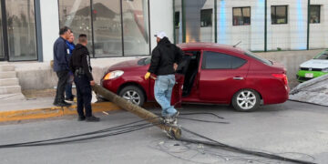 Mujer derriba cables de telefonía en la avenida Homero
