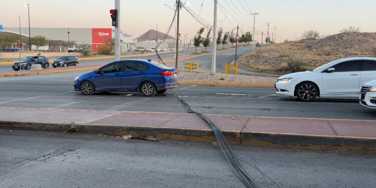 Mujer derriba cables de telefonía en la avenida Homero