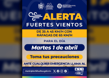 Emiten alerta por viento de hasta 65 km/h este martes