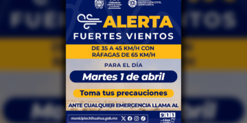 Emiten alerta por viento de hasta 65 km/h este martes