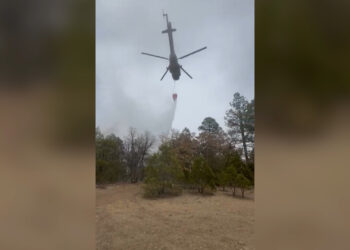 Realizan descargas de agua sobre incendio forestal