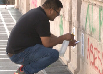 Borran pintas en Palacio de Gobierno tras protesta ambiental