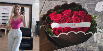 Dejan ramo de rosas en salón de belleza de Valerias Márquez con mensaje de “Perdón”