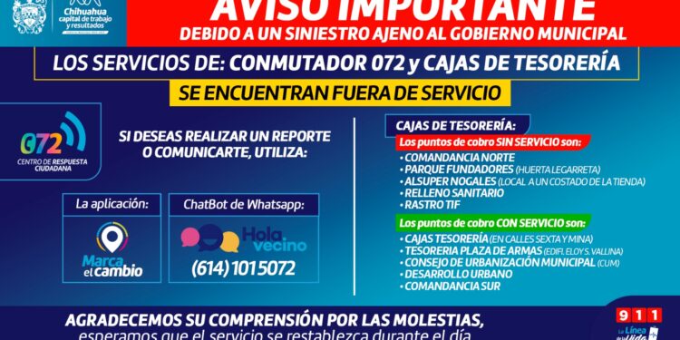 Se trabaja en restaurar servicio del 072 y algunas cajas de cobro con problemas