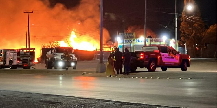 Incendio arrasa con pizzería y maderería en la carretera a Aldama