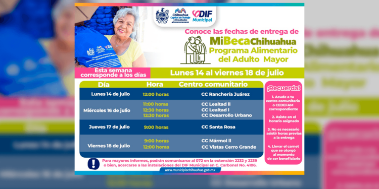 Entregará DIF paquetes alimentarios a adultos mayores del 14 al 18 de julio