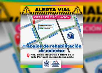 Cierran carriles en avenida de las Industrias por trabajos de drenaje