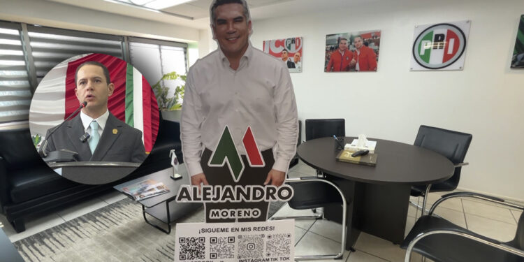 Diputado del PRI defiende a “Alito” Moreno con una figura de cartón