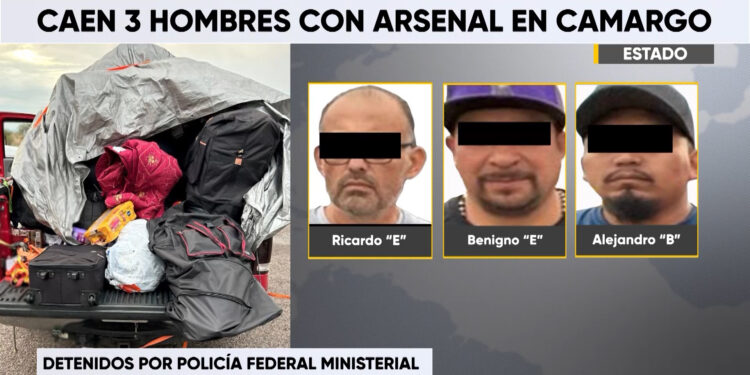 Detienen a tres hombres con un arsenal en Camargo