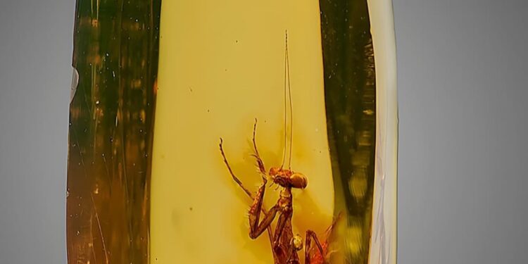 Una mantis atrapada en el tiempo