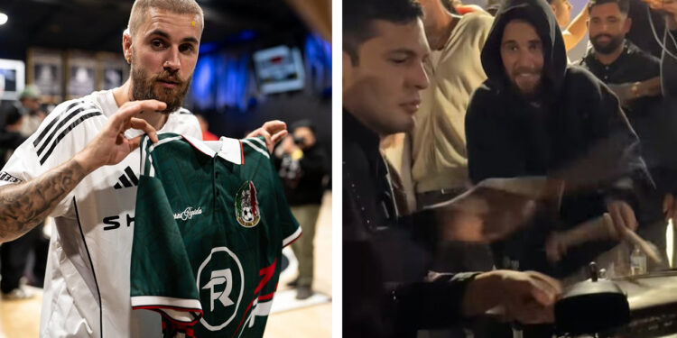 Captan a ‘Justin Bieber’ tocando la tarola al ritmo sinaloense y presumiendo una playera de México