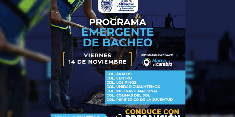 Trabajos de bacheo se realizarán este 14 de noviembre en varias colonias