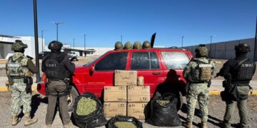 Aseguran vehículo blindado, explosivos y 90 kilos de marihuana en operativo en Madera