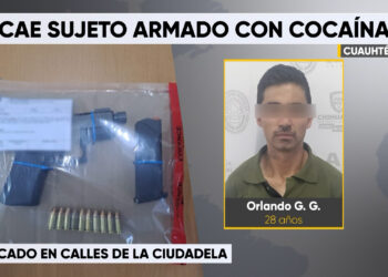 Cae sujeto armado y con droga en Cuauhtémoc