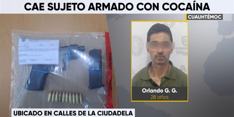 Cae sujeto armado y con droga en Cuauhtémoc