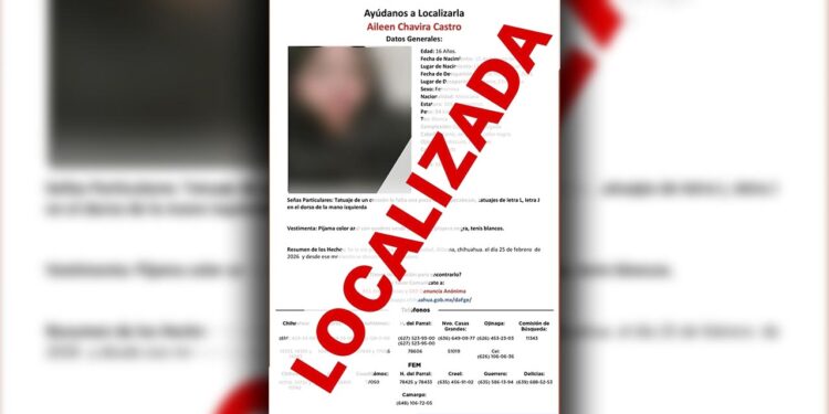 Localiza AEI sana y salva a menor de edad que se ausentó en Aldama