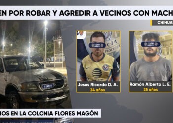 Detienen a dos hombres por robo y amenazas con machete en la Flores Magón