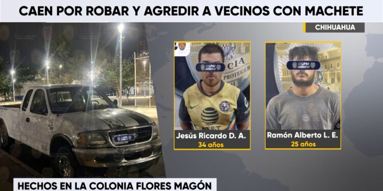 Detienen a dos hombres por robo y amenazas con machete en la Flores Magón
