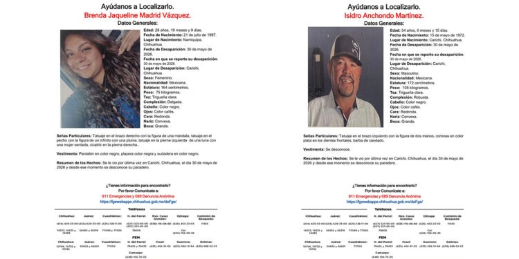 Buscan a colaborador de Protección Civil y a una mujer privados de la libertad en Carichí