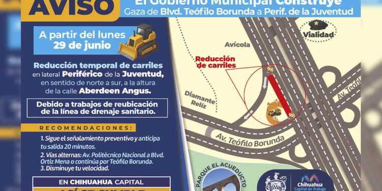 Reducción de carriles en tramo de lateral del periférico de la Juventud por reubicación de línea de drenaje