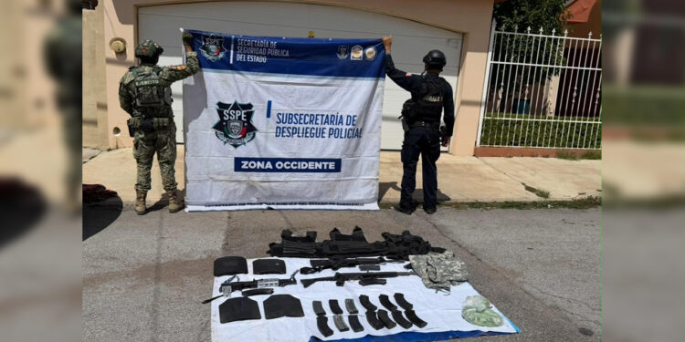 Asegura SSPE y DEFENSA arsenal y equipo táctico en Gran Morelos