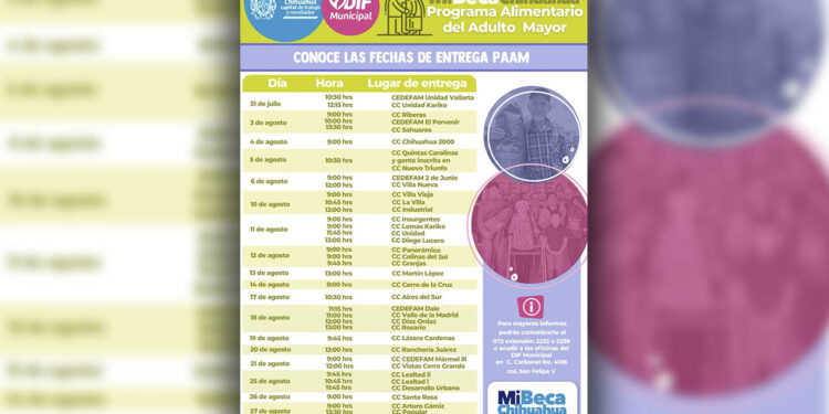Informa DIF Municipal las entregas del PAAM del 31 de julio al 28 de agosto